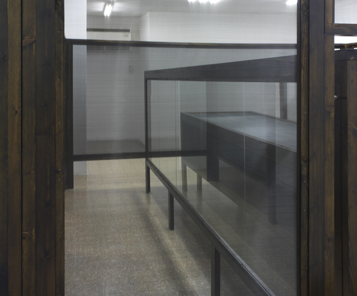 Untitled, 2011, variable size, wood, window screens, glass